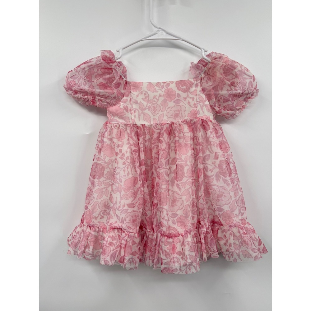 Isaac Mizrahi 24M Floral Mesh Puff Sleeve Dress Toddler‎ Pink Ruffle Babydoll